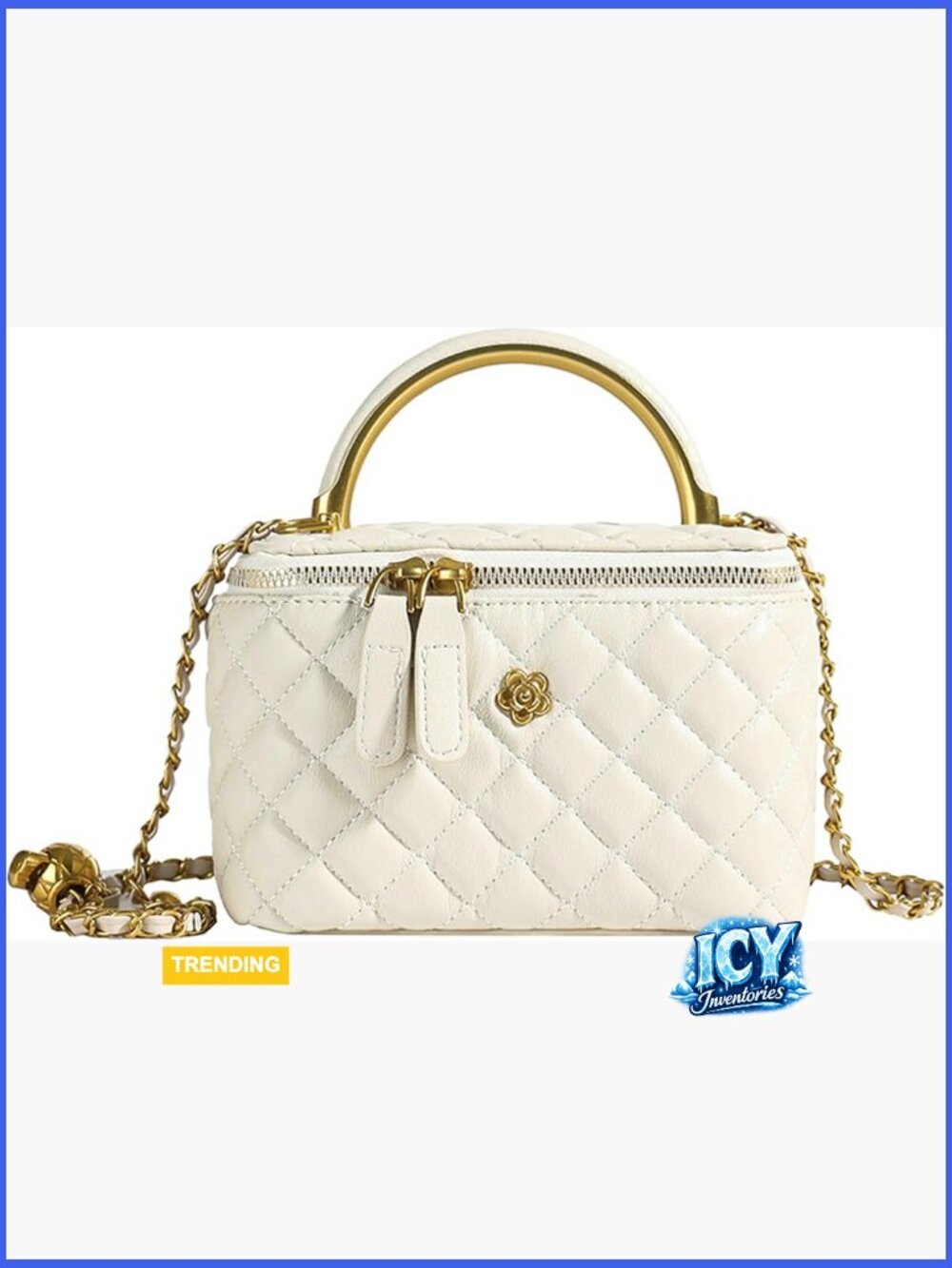Mini Quilted PU Leather Box Bag Crossbody With Gold Chain Strap